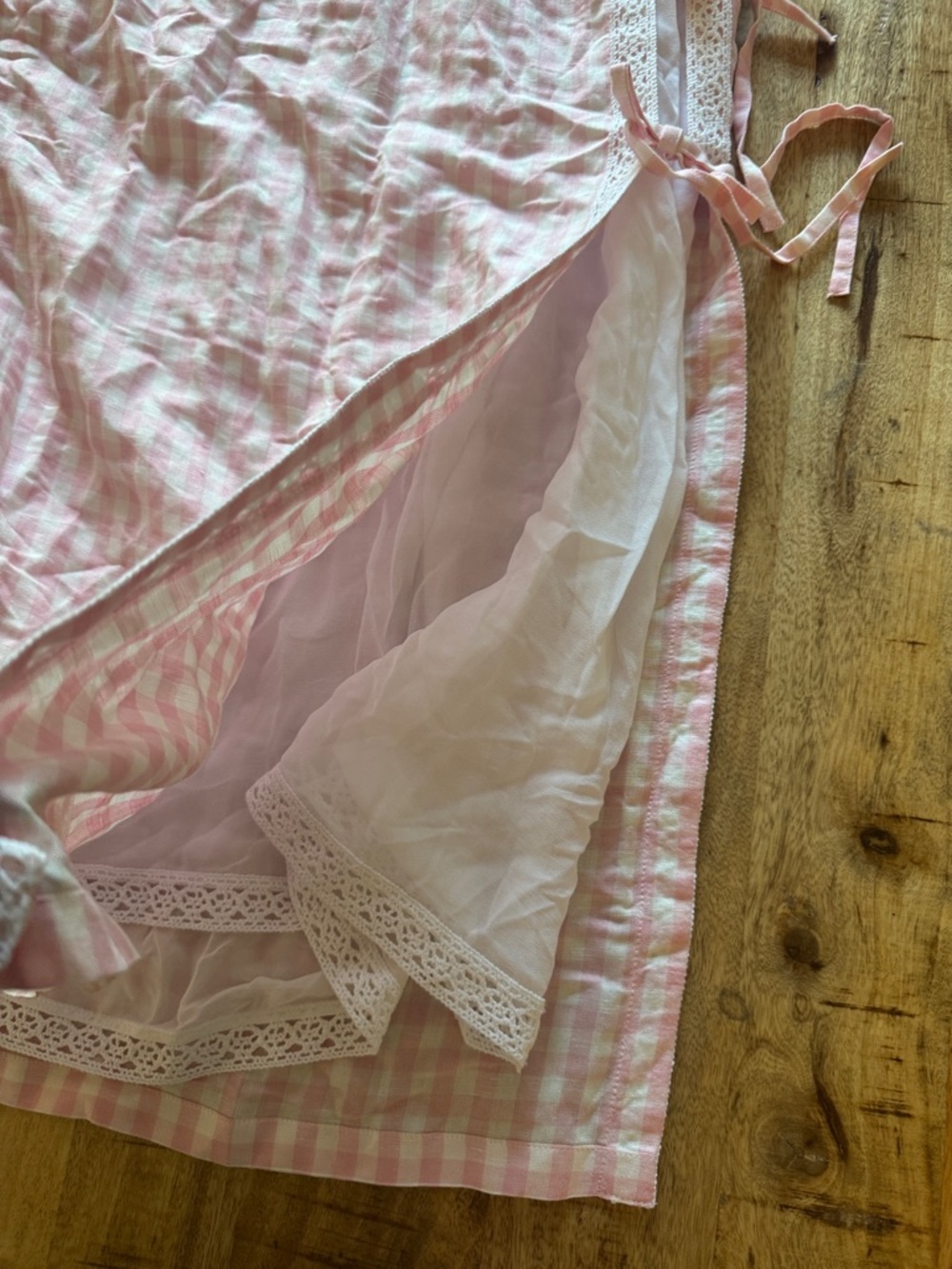 SLEEPER Pink and white check plaid checkered Gingham Lace-Trim babydoll dress - Picture 3 of 8